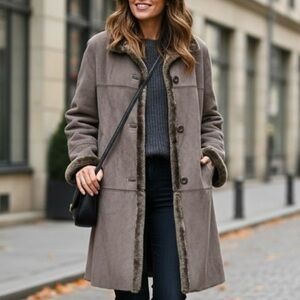 NOVELTI Vintage Sage Olive Green Faux Suede Coat Boho Cottagecore Penny Lane Y2K